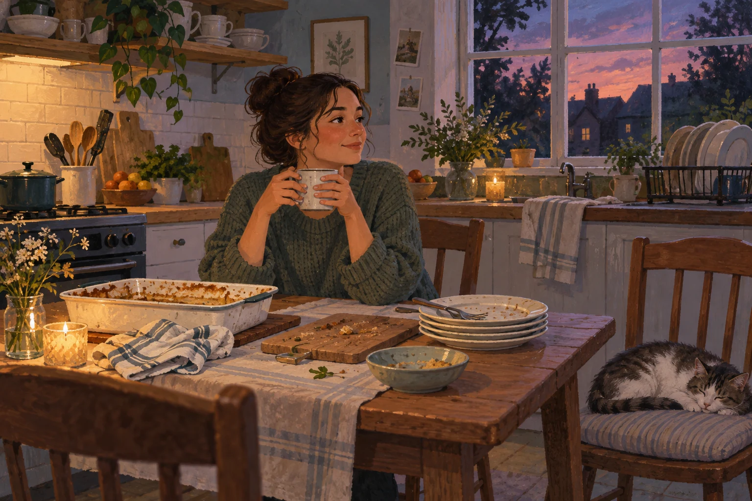 A peaceful, lived-in home kitchen.
