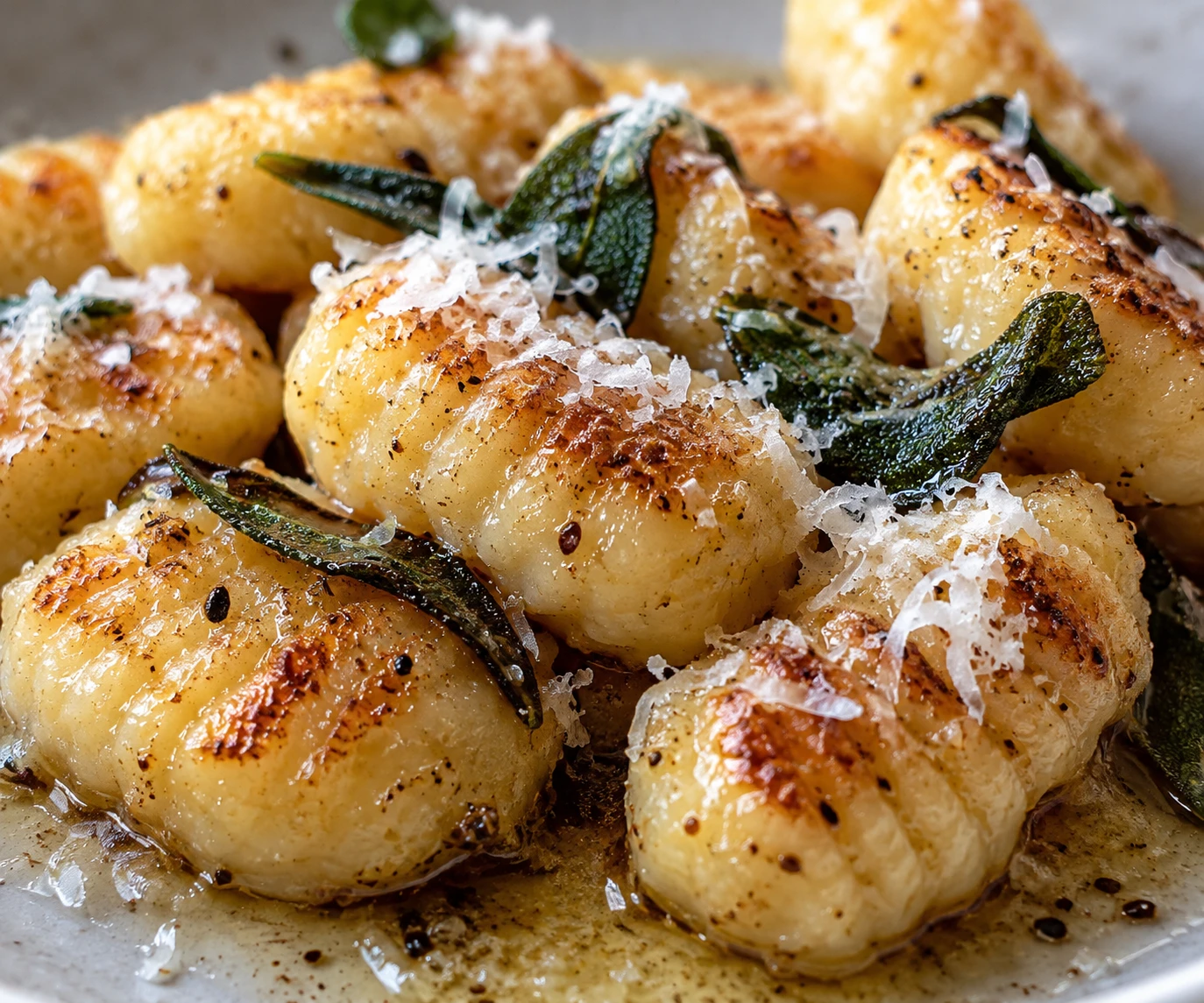 Golden butter clings to ridged gnocchi with sage and delicate Parmesan shavings.