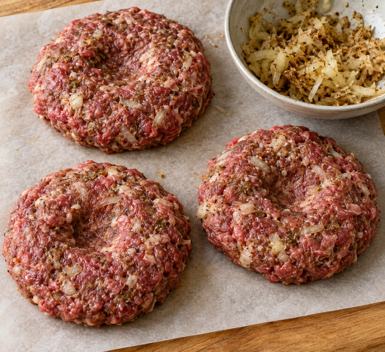 Broad beef-and-lamb kofta patties are shaped loosely before cooking.